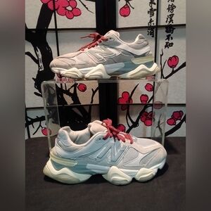New Balance 9060 Gray Sneakers with Red Laces